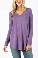 Premium Long Sleeve V-Neck Round Hem Top.