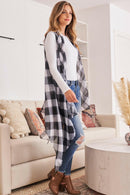 Hdf2567 - Plaid Knee Length Kimono Cardigan.