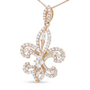 14K Yellow Gold 1.00 Cttw Round Diamond Fleur De Lis 18" Pendant Necklace (H-I Color, SI2-I1 Clarity).