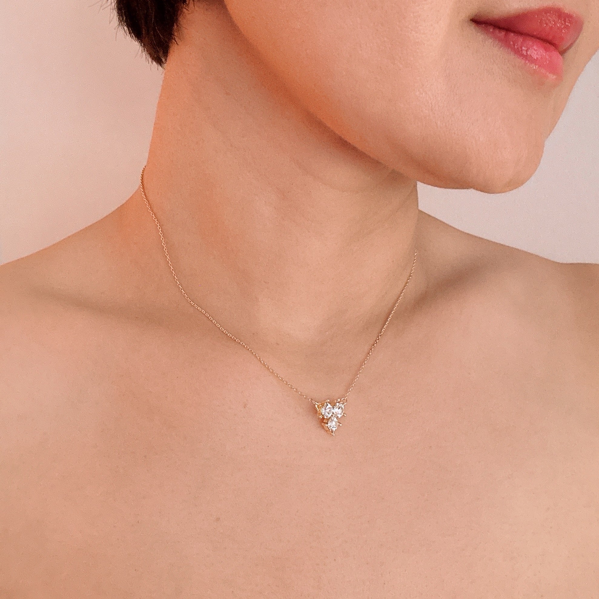 Faceted Trio Crystals Necklace.