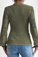 Mock Neck Lace Long Sleeve Top.