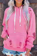 Distressed Drawstring Long Sleeve Hoodie.