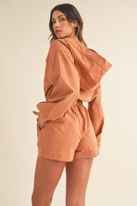 Mable Snap Down Long Sleeve Hooded Romper.