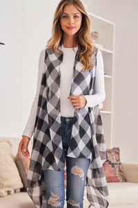 Hdf2567 - Plaid Knee Length Kimono Cardigan.