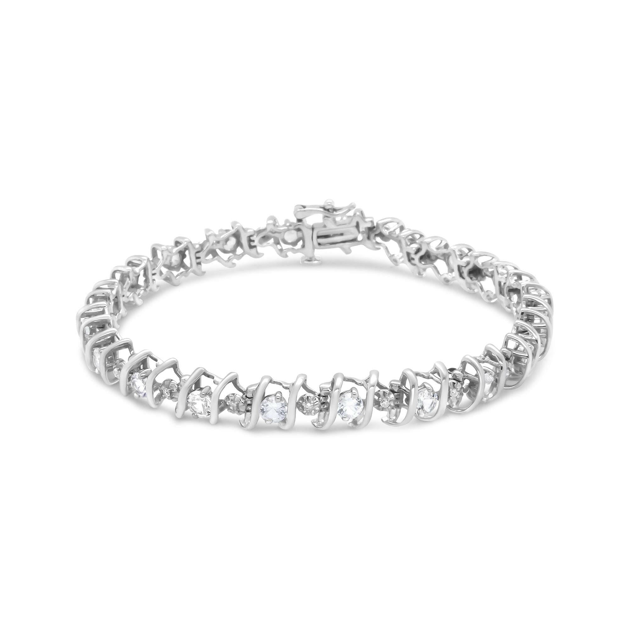 .925 Sterling Silver Lab-Grown Birthstone and 1/6 Cttw Round Diamond Tennis Bracelet (H-I Color, I1-I2 Clarity).