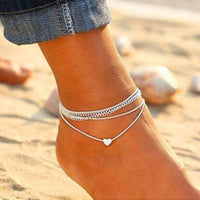 Bohemian Silver Heart Multi Chain Anklet Ankle Bracelet.