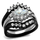 TK2188 Two-Tone IP Black Stainless Steel Ring With AAA Grade CZ in Clear.