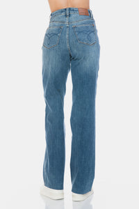 Judy Blue Full Size Tummy Control Cut Raw Hem Straight Jeans.