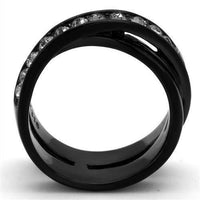 TK2281 IP Black(Ion Plating) Stainless Steel Ring With Top Grade Crystal in Black Diamond.