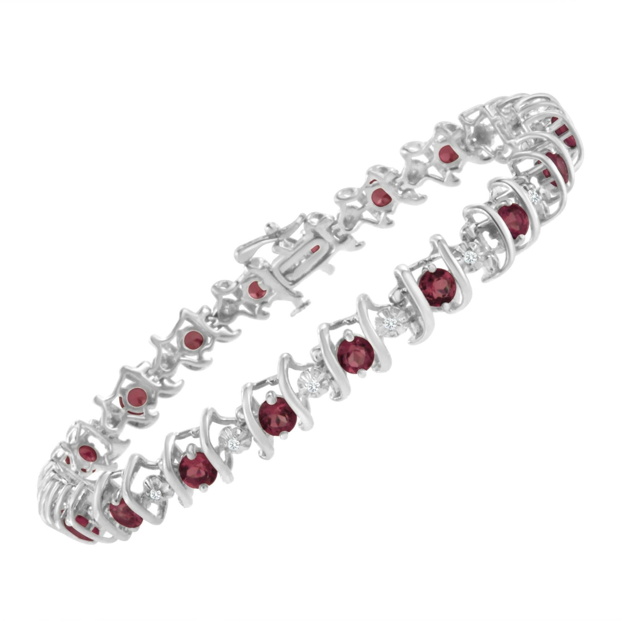 .925 Sterling Silver Lab-Grown Birthstone and 1/6 Cttw Round Diamond Tennis Bracelet (H-I Color, I1-I2 Clarity)