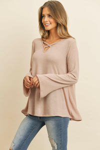 Criss Cross Neck Long Sleeve Hacci Top.