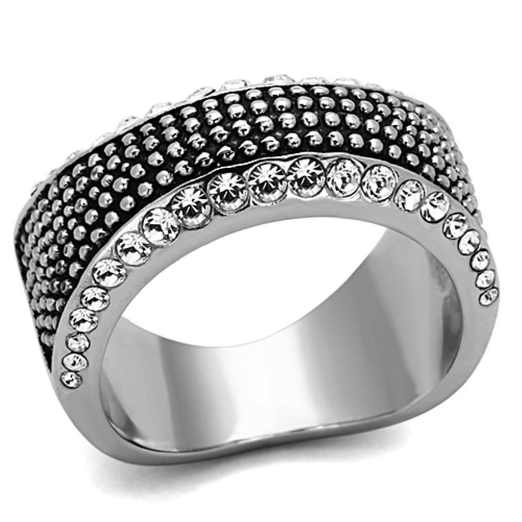 TK1216 High Polished (No Plating) Stainless Steel Ring With Top Grade Crystal in Clear