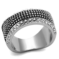 TK1216 High Polished (No Plating) Stainless Steel Ring With Top Grade Crystal in Clear.