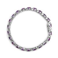 .925 Sterling Silver 9 1/2 Cttw Alternating Oval Amethyst and White Diamond Accent Link Tennis Bracelet (I-J Color, I3 C.