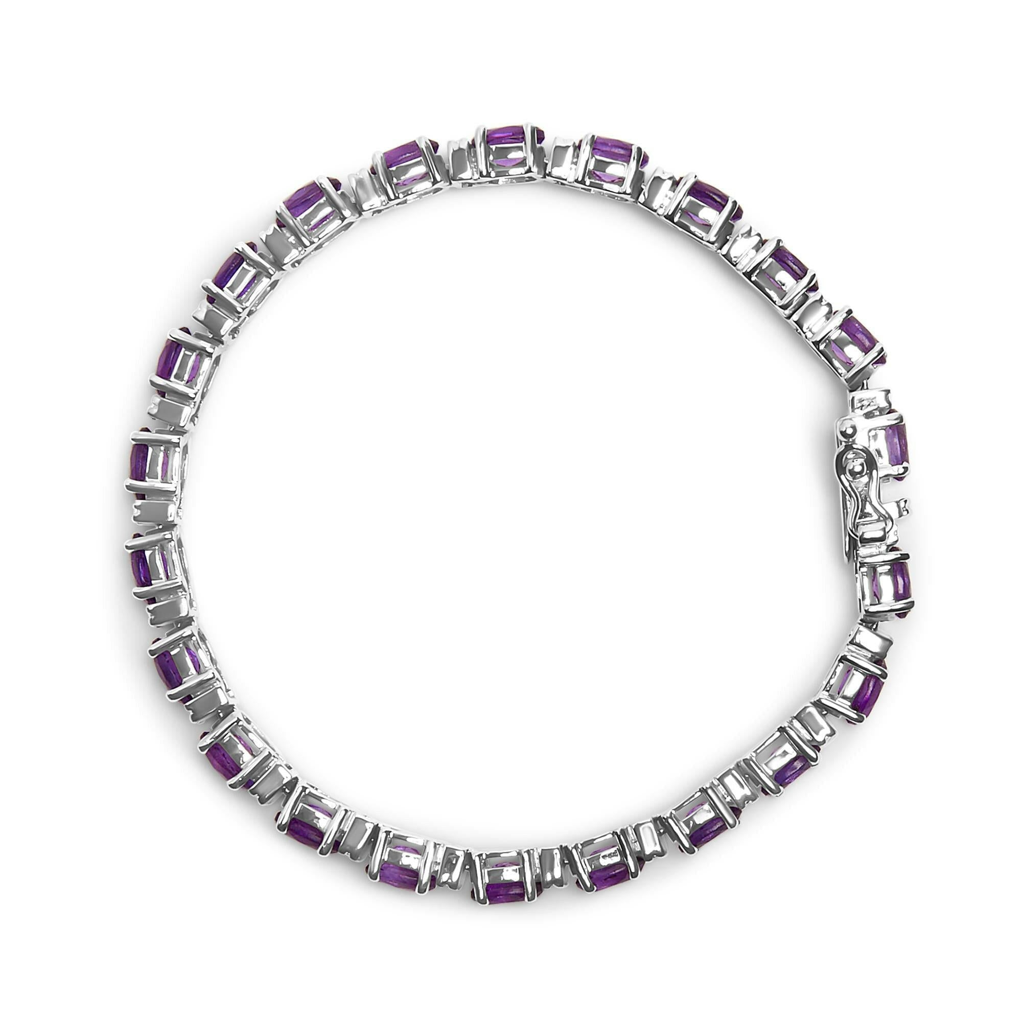 .925 Sterling Silver 9 1/2 Cttw Alternating Oval Amethyst and White Diamond Accent Link Tennis Bracelet (I-J Color, I3 C.