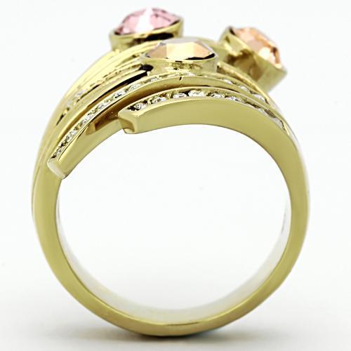 IP Gold(Ion Plating) Stainless Steel Ring With Top Grade Crystal in Multi Color