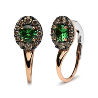 18K Rose and White Gold 3/8 Cttw Round Brown Diamonds and Round Green Tsavorite Gemstone Halo Drop Hoop Earrings (Brown.