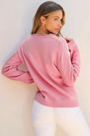 Ashlynn Flower Detail Knitted Notched Neck Sweater.