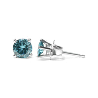 14K Gold 1/2 Cttw Aqua Blue Diamond Screw-Back 4-Prong Classic Stud Earrings (Color Treated, I2-I3).