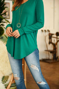 Premium Long Sleeve V-Neck Round Hem Top.