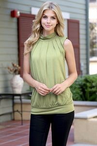 High Neck Pleated Top With Waistband