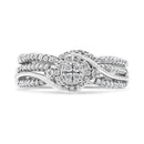 .925 Sterling Silver 1/3 Cttw Composite Diamond Frame Bypass Bridal Set Ring and Band (I-J Color, I2-I3 Clarity).