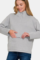 Zenana Turtleneck Half Snap Fleece Sweatshirt.