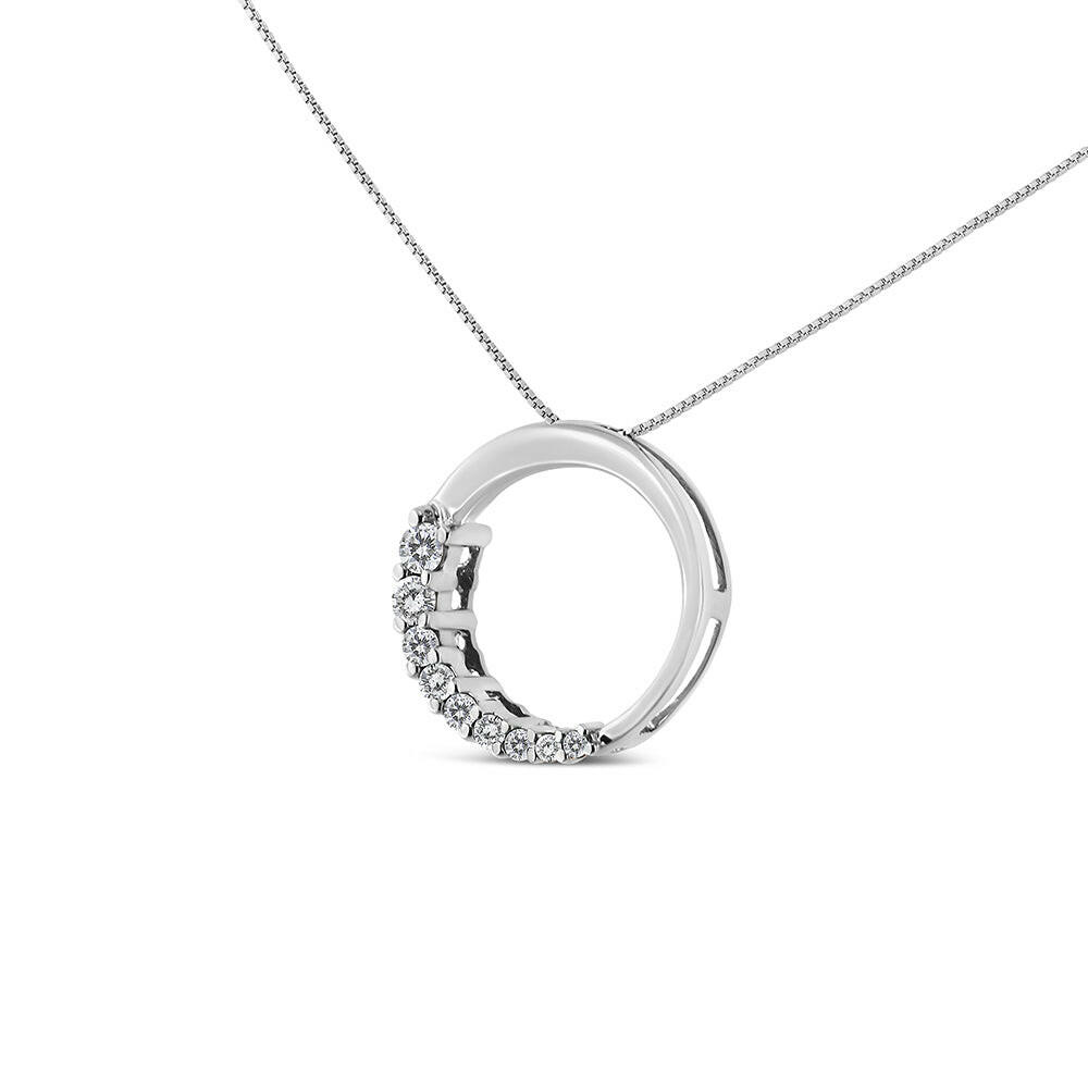 14K Gold 1/4 Cttw Round-Cut Graduating Diamond Open Circle Hoop 18" Pendant Necklace (J-K Color, I1-I2 Clarity).