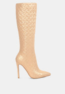 Tinkles Embossed High Heeled Calf Boots by Ruw.