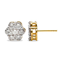 10K Yellow Gold Plated .925 Sterling Silver 2.0 Cttw Diamond Floral Cluster Stud Earrings (J-K Color, I1-I2 Clarity).