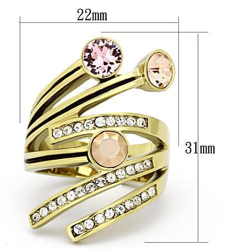 IP Gold(Ion Plating) Stainless Steel Ring With Top Grade Crystal in Multi Color