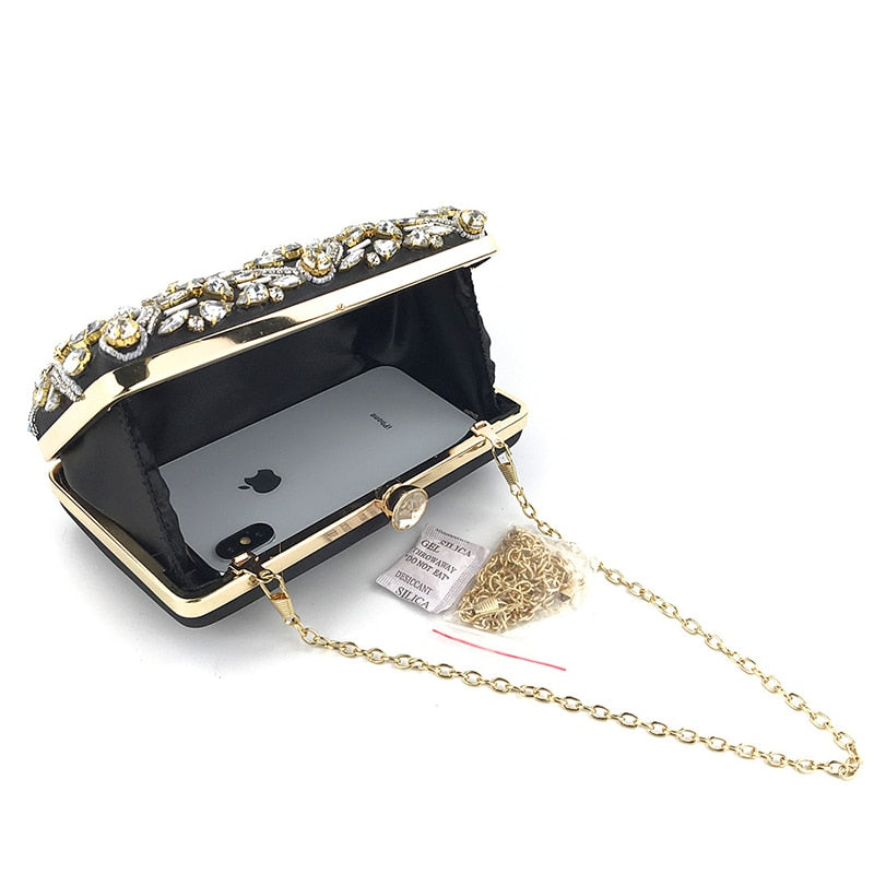 Clutch Handbag Luxury Diamond Rhinestone Clutch Bag Pearls Beaded Chain Handbags.