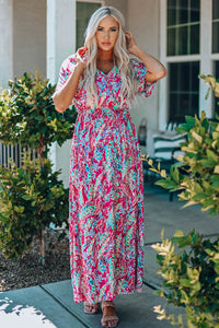 Multicolored V-Neck Maxi Dress