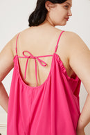 Double Take Full Size Ruffle Trim Tie Back Cami Jumpsuit with Pockets.