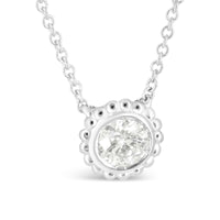 10K White Gold 1/2 Cttw Bezel Set Round Diamond Sunflower Finish 18" Pendant Necklace (I-J Color, I1-I2 Clarity).