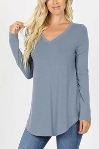 Premium Long Sleeve V-Neck Round Hem Top.