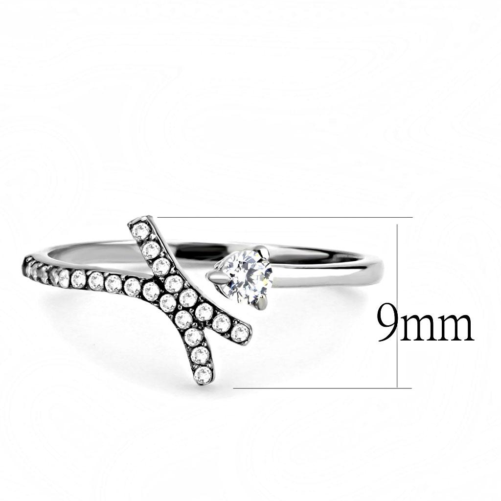 High Polished (No Plating) Stainless Steel Ring With AAA Grade CZ in Clear