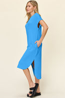 Double Take Full Size Round Neck Short Sleeve Slit Dress.