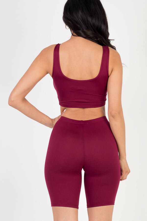 Solid Color Crop Tank Top & Biker Shorts Active Set (CAPELLA)