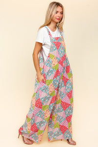 Haptics Full Size Printed Wide Leg Overalls with Side Pockets.