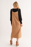 And The Why Faux Suede Cut Edge Slit Cami Midi Dress.