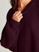 Double Take Side Slit Round Neck Long Sleeve Sweater.