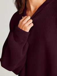 Double Take Side Slit Round Neck Long Sleeve Sweater.