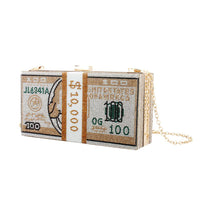 Cash Dollars Crystal Clutch Purse Bag Rhinestone Handbags Wedding Dinner Bag.