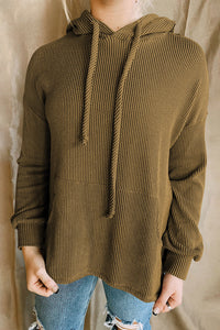 Drawstring Texture Long Sleeve Hoodie.