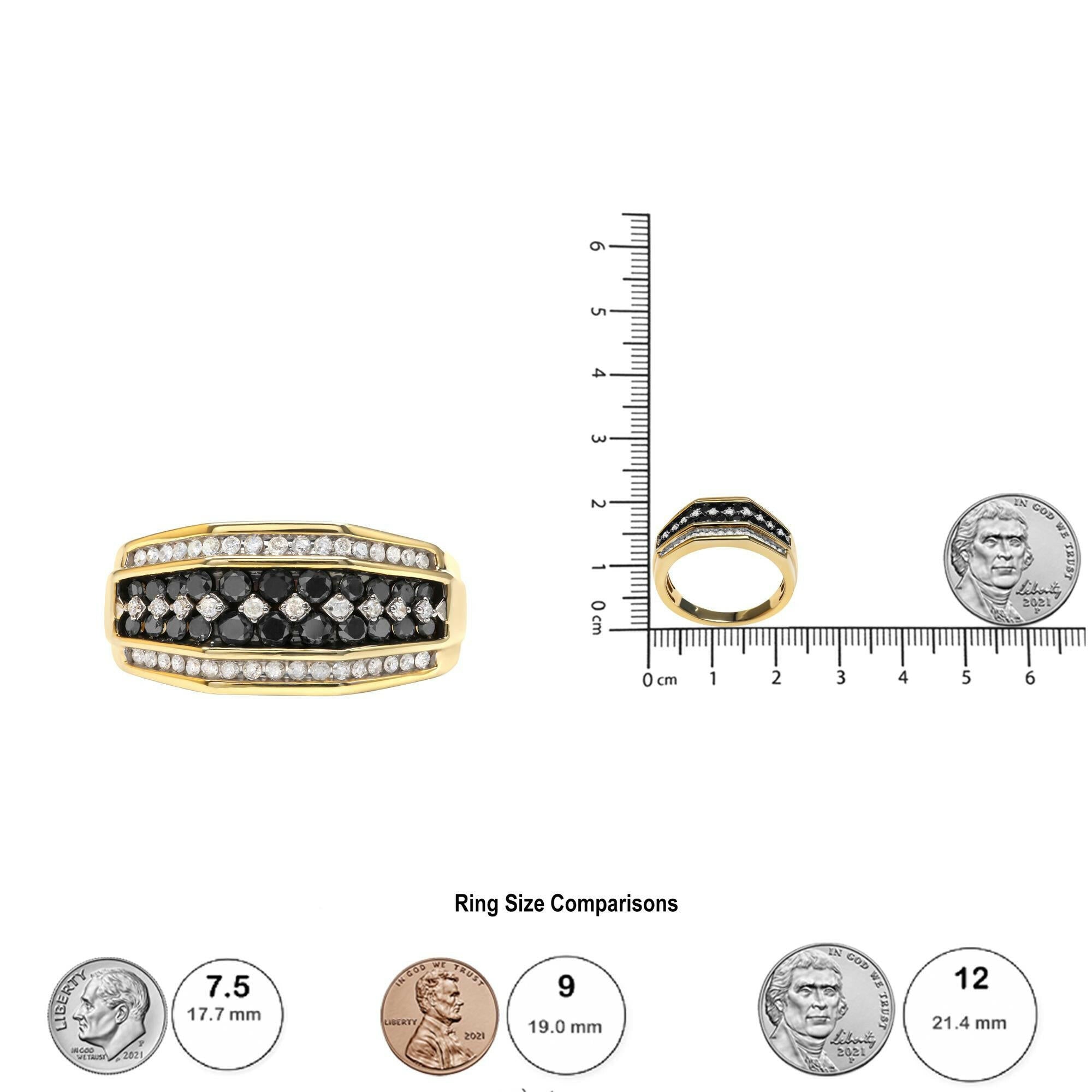 Men's 10K Yellow Gold 1 1/2 Cttw White and Black Treated Diamond Cluster Ring (Black / I-J Color, I2-I3 Clarity).