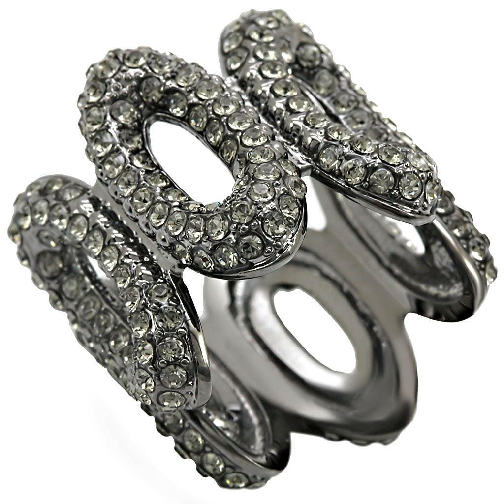 1W033 Ruthenium Brass Ring With Top Grade Crystal in Black Diamond