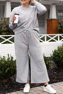 Double Take Full Size Textured Long Sleeve Top and Drawstring Pants Set.