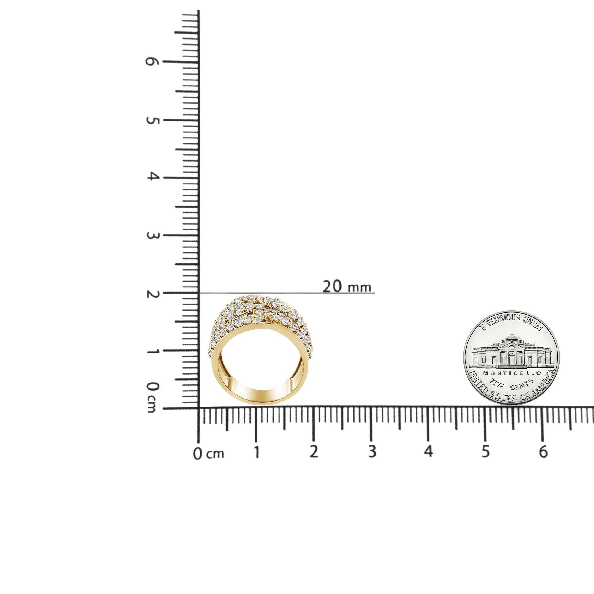 10K Yellow Gold 3.0 Cttw Diamond Eight-Row Bypass Crossover Statement Band Ring (H-I Color, I2-I3 Clarity).