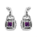 .925 Sterling Silver 8MM Natural Cushion Shaped Amethyst and Diamond Accent Halo With Push Back Dangle Earrings (I-J Col.